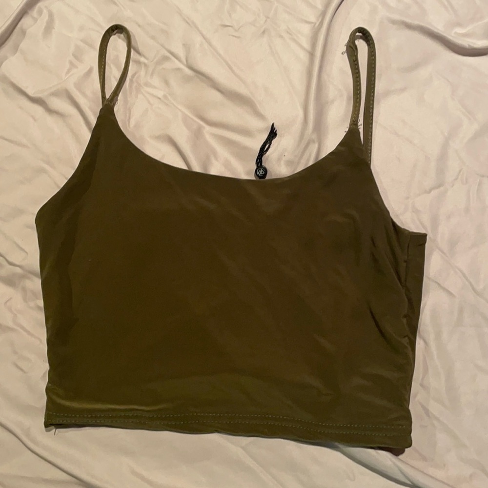 Olive green silk tank top